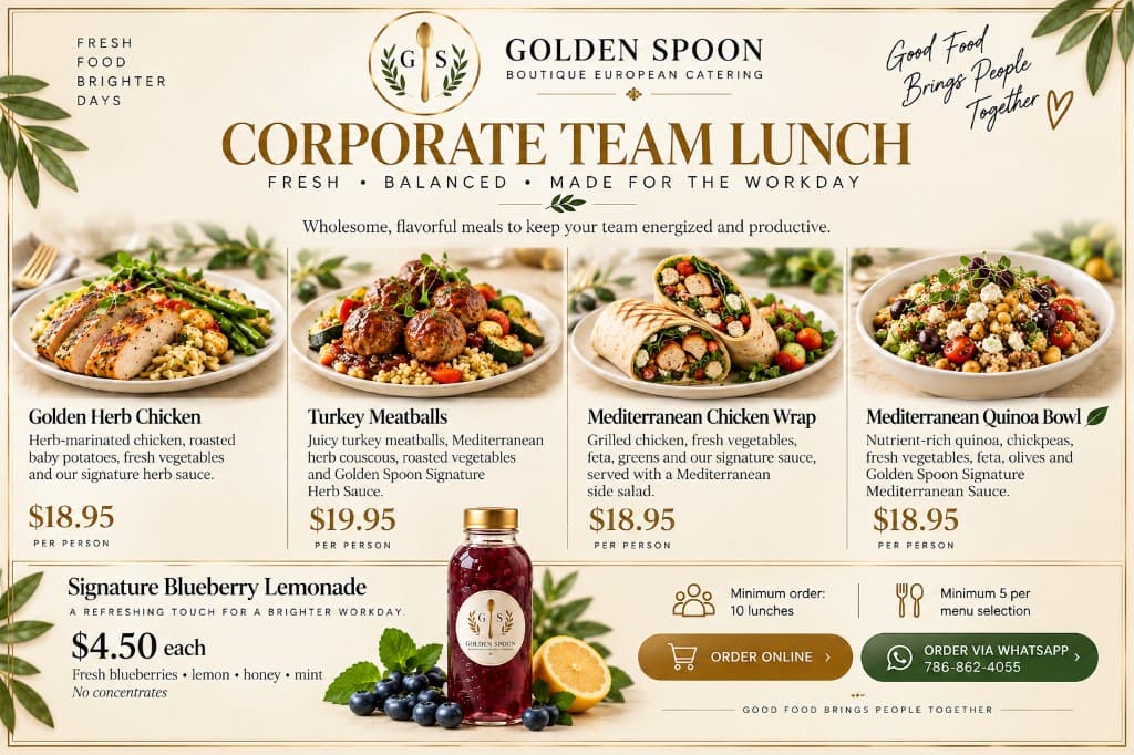 Golden Spoon Corporate Team Lunch menu.