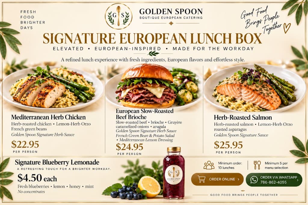Golden Spoon Signature European Lunch Box menu.